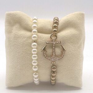 Nautical Anchor Pearl Bead‎ Stretch Bracelet Set